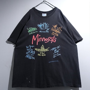 90s "Hanes" Fade Black Minnesota Aritstic Print T-shirt