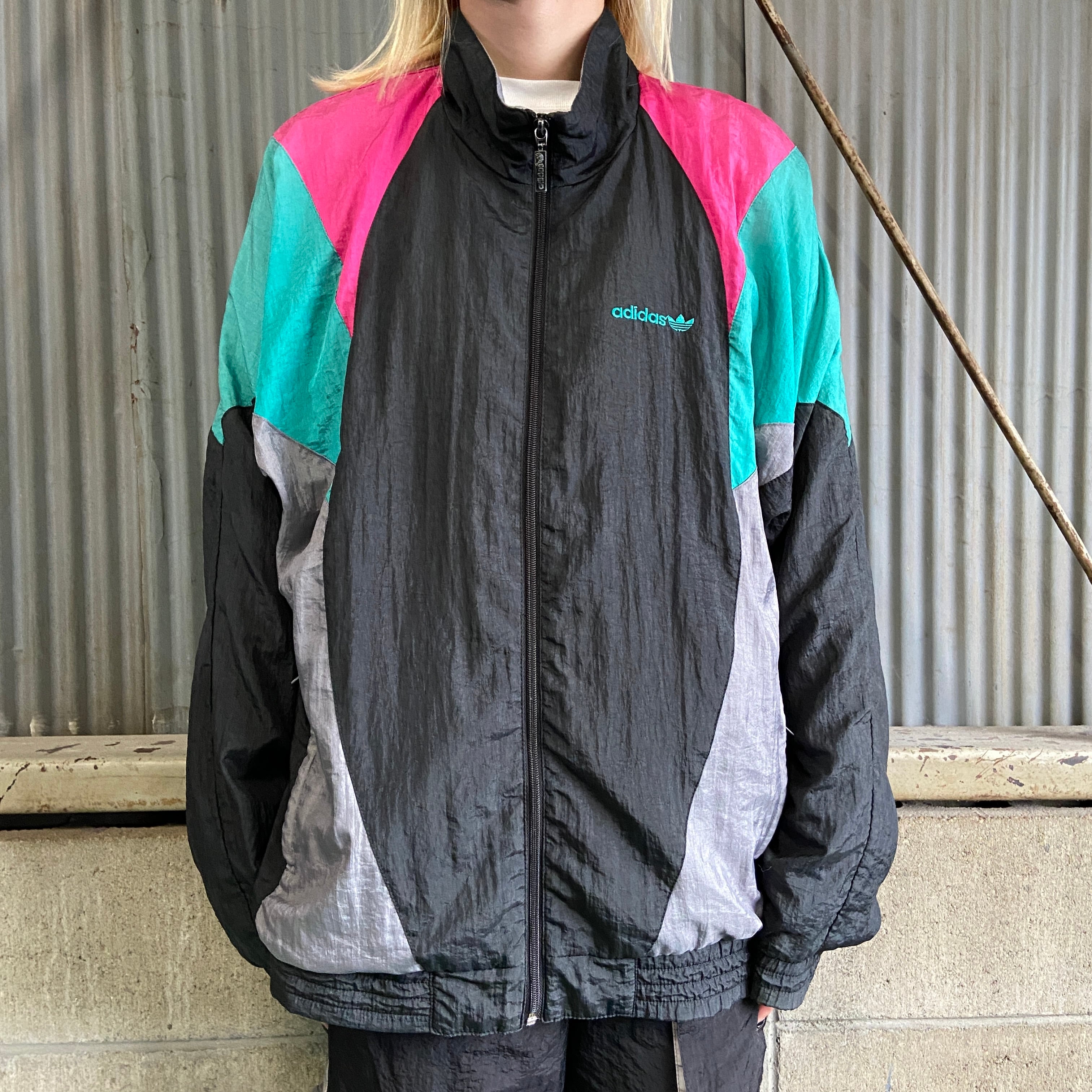 80年代 adidas アディダス ワンポイントロゴ刺繍 切替 ナイロン 