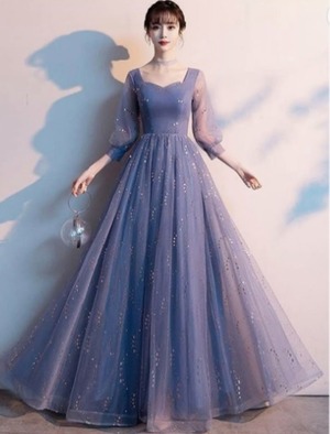 ★送料無料★11号(L)☆スパンコール飾りチュールロングドレス(OPN1004)