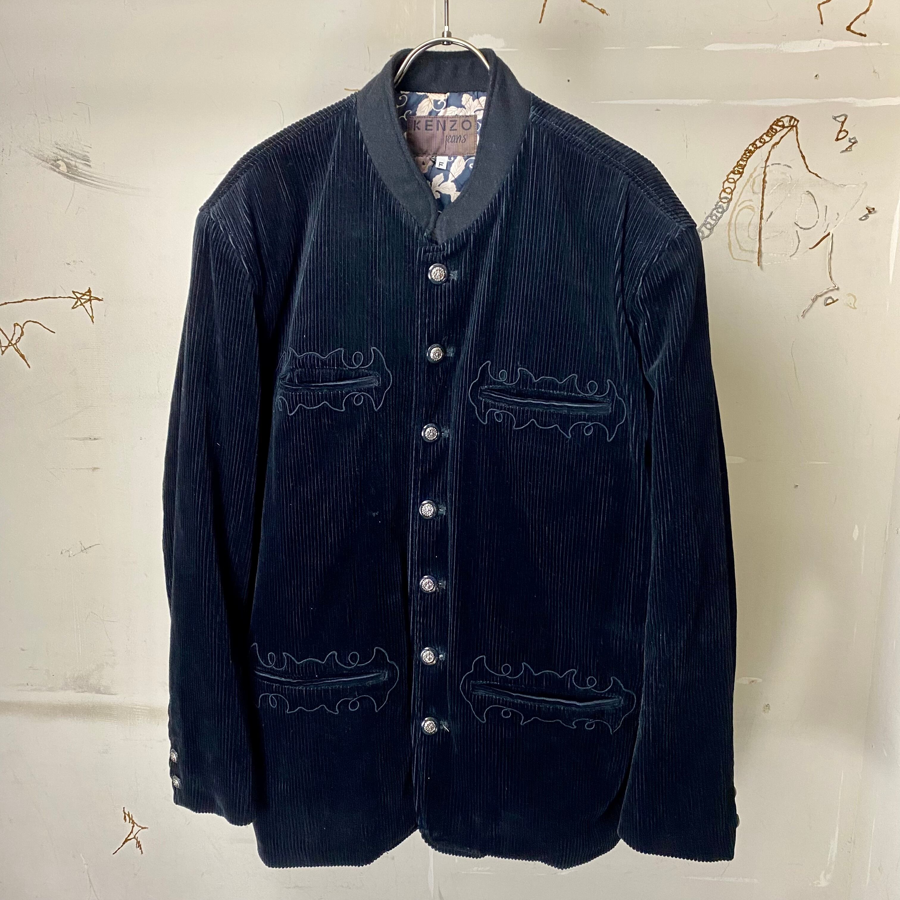vintage KENZO JEANS black corduroy napoleon jacket | NOIR ONLINE