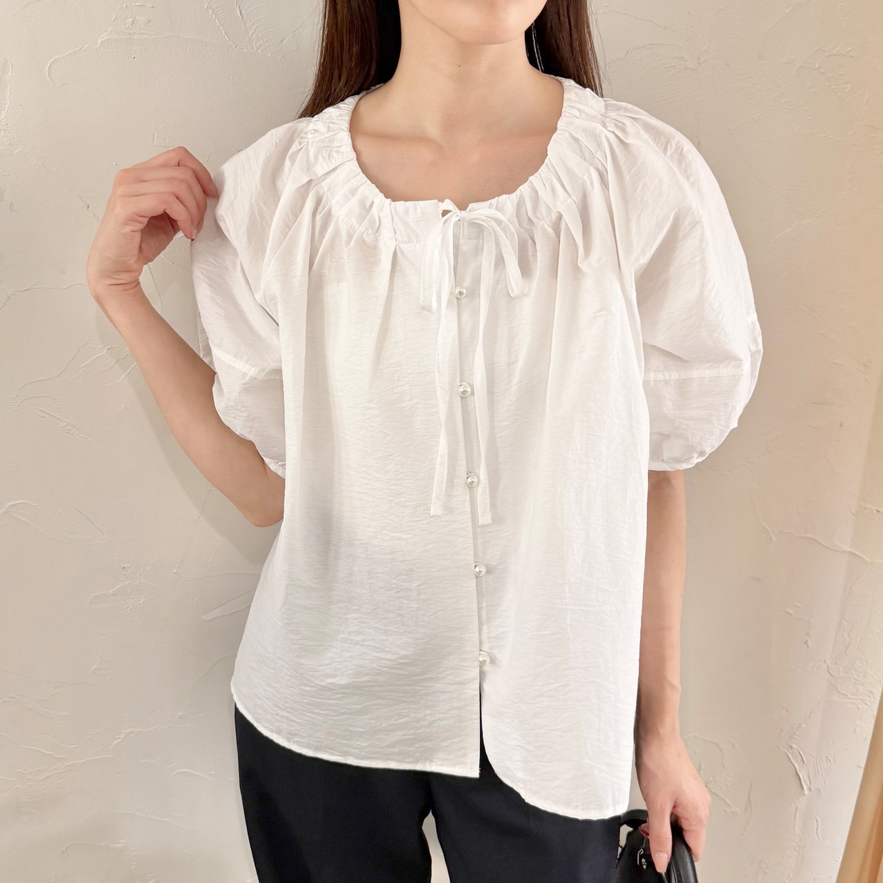 パフスリーブリボンブラウス［50021］