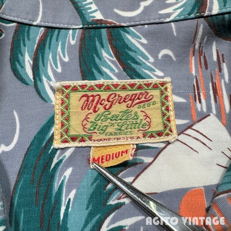 ビンテージ McGREGOR 筆記体 アロハシャツ 40s 40's McGREGOR Bates Big 'n' Little マクレガー コットンハワイアン