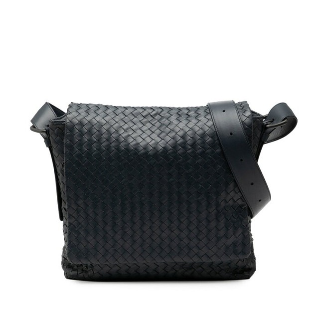 ボッテガヴェネタ イントレチャート 斜め掛け ショルダーバッグ ネイビー レザー レディース BOTTEGAVENETA 【中古】