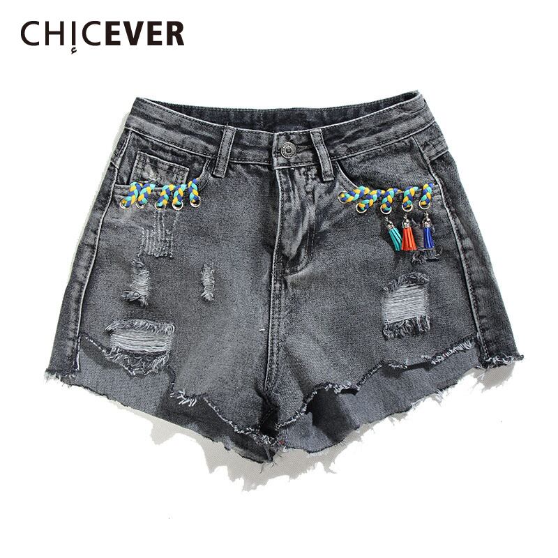 CHICEVERホールパッチワークヒットカラーショーツレディースウエストポケットストレートデニムショートパンツ2020服 ブルマー 6base599185831212