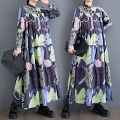 ボタニカル柄 ティアードワンピース 00129