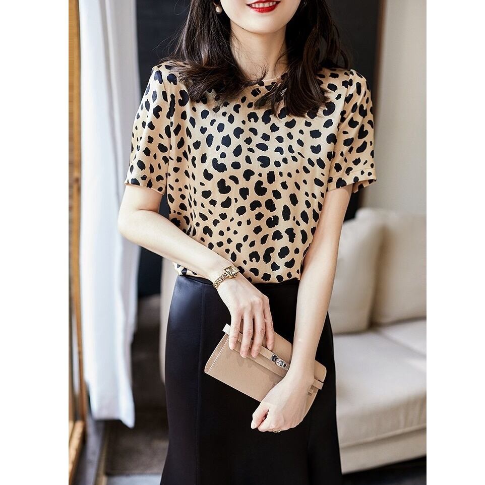 ★美品★LEONARD/レオナール＊レオパード柄＊半袖ブラウス＊42/LL レオパード柄半袖ブラウス (R_036) | ANIGARA