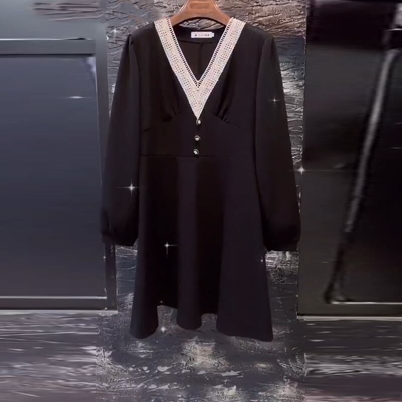 ルーズソリッド カラースカート Vネックブレストドレス ロング ソリッドカラー ミックスインファッション75517918372