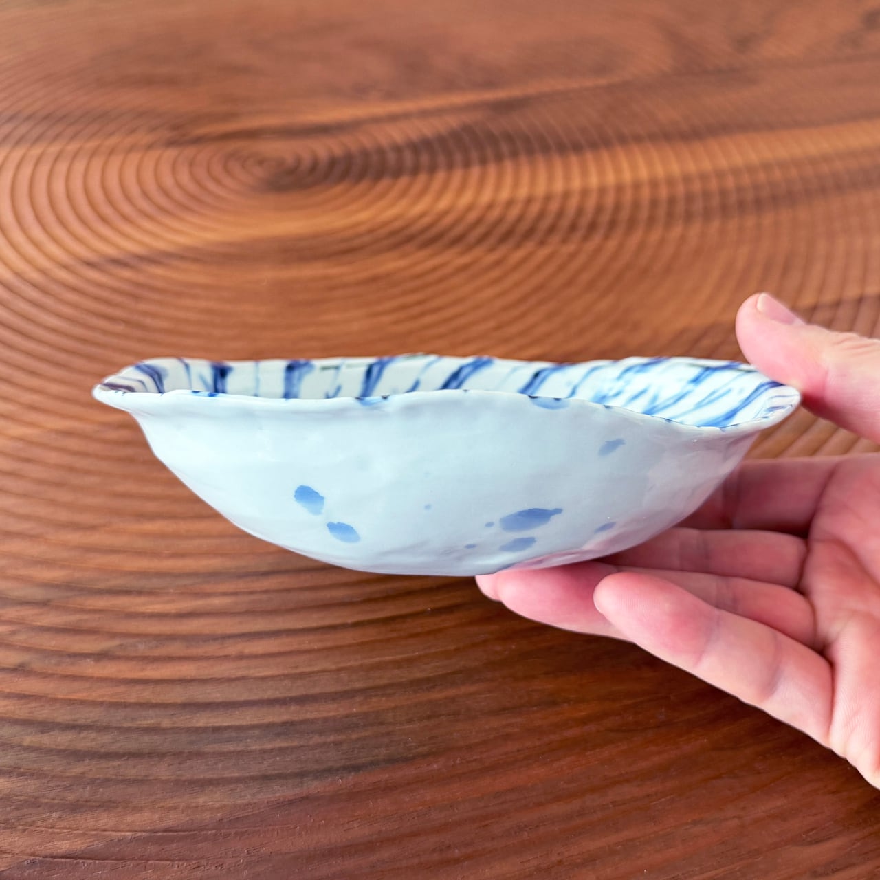松尾貞一郎 ｜ やわらか浅鉢（5，5寸変形浅鉢） 約16cm（吹き墨渦紋