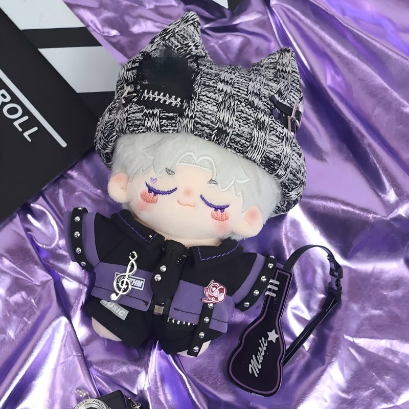 10cmぬいぐるみ用 ロック トップス+パンツ+ネクタイ+帽子+ギター