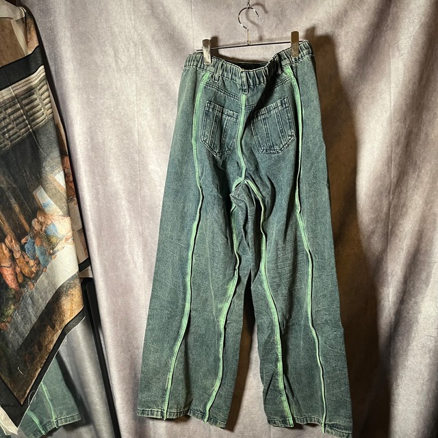 painting line denim pants
