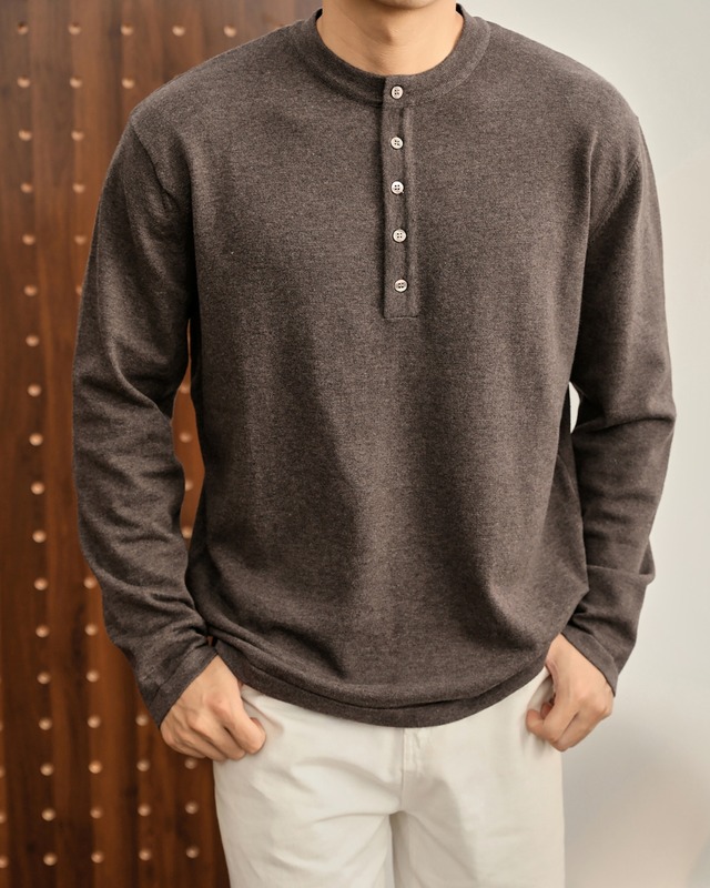 レトロ ヘンリーネックニットソー 5色　A0096