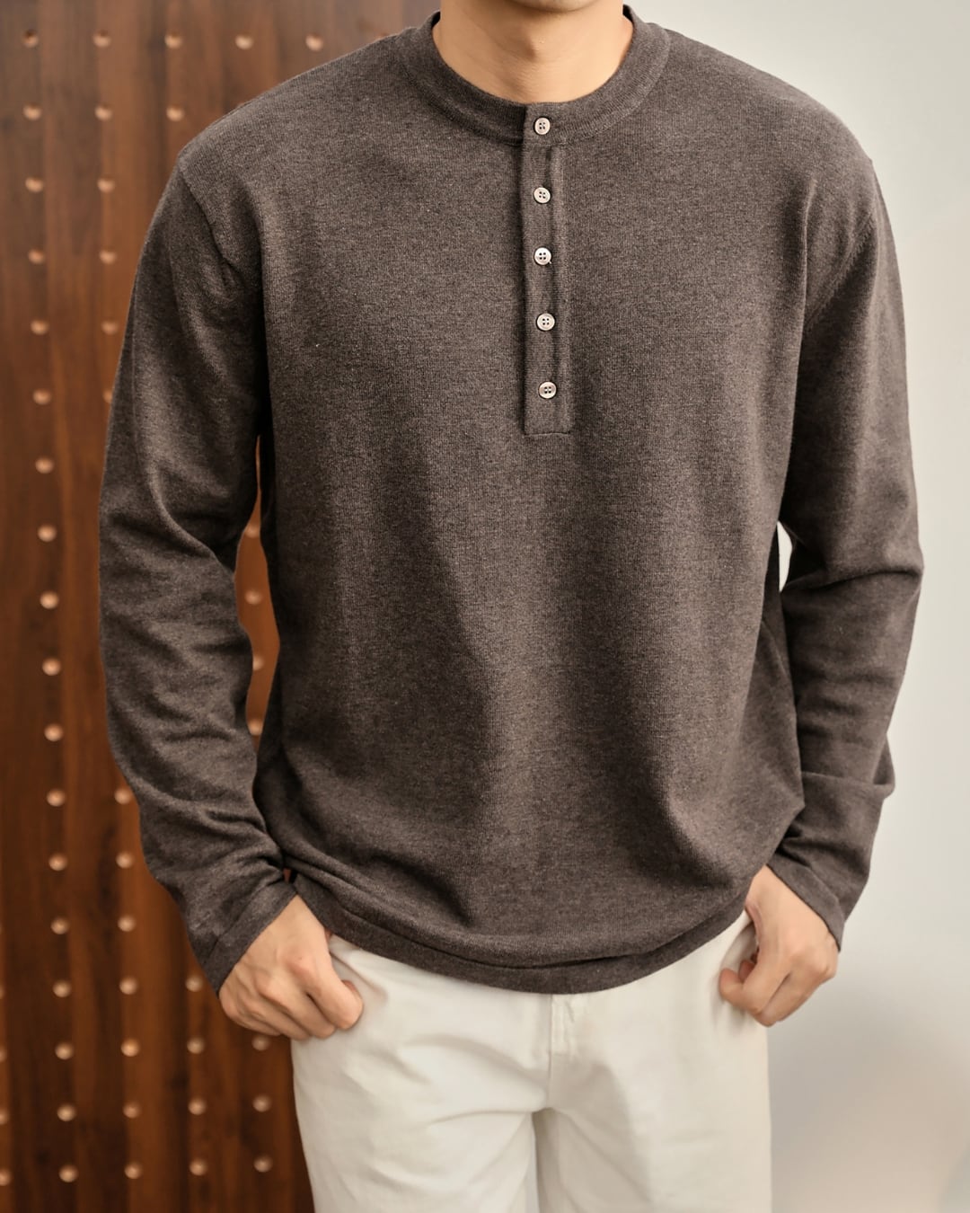 レトロ ヘンリーネックニットソー 5色 A0096