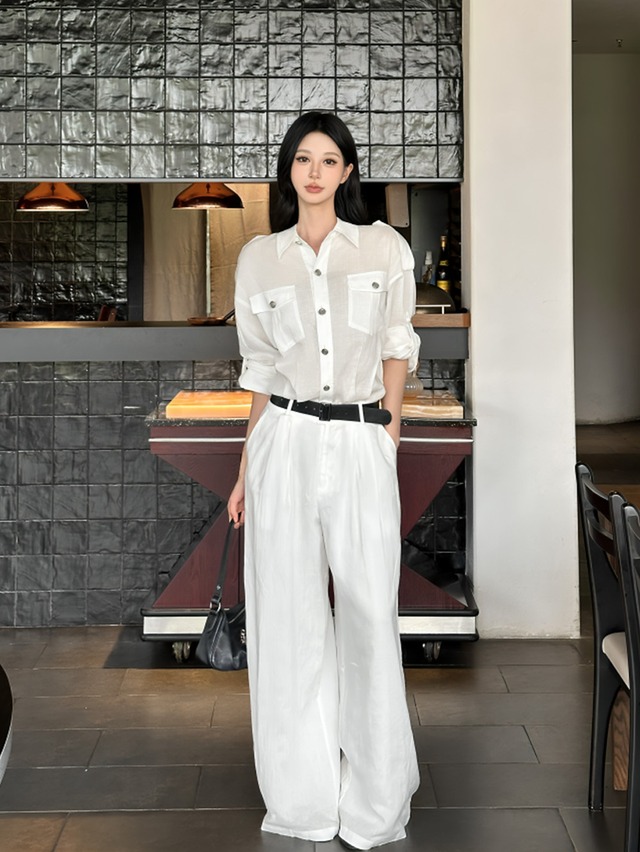 #大人カジュアル｜ベルテッドホワイトオールインワンジャンプスーツ｜Atelier Item