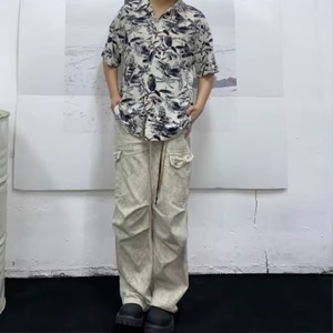 レトロ花柄ルーズ半袖シャツ　0753