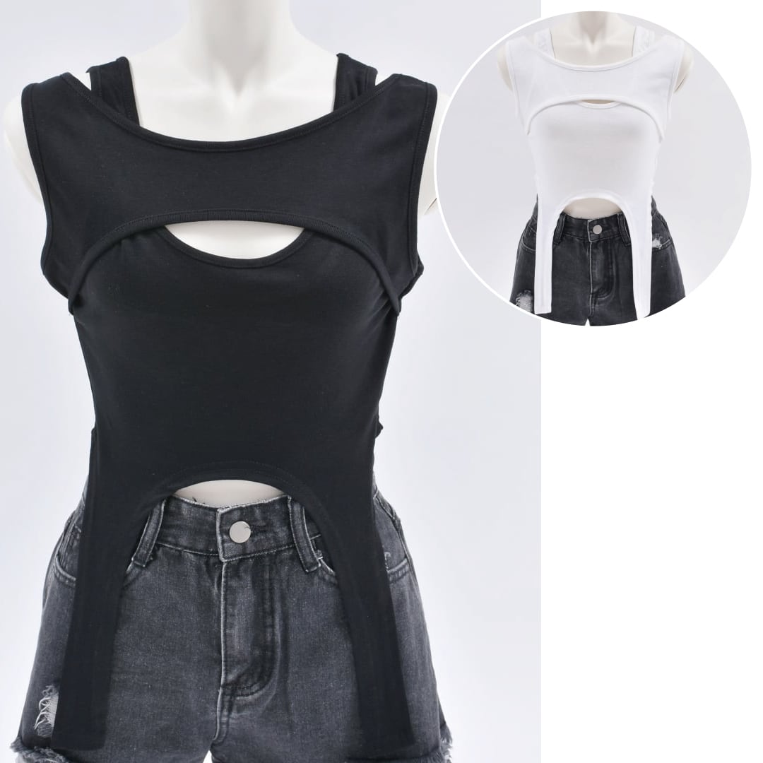 DIESEL ブラック タンクトップ カットアウト T-LYNYS-OD Tank top with cut-out Oval D logo｜ブラック｜ウィメンズ