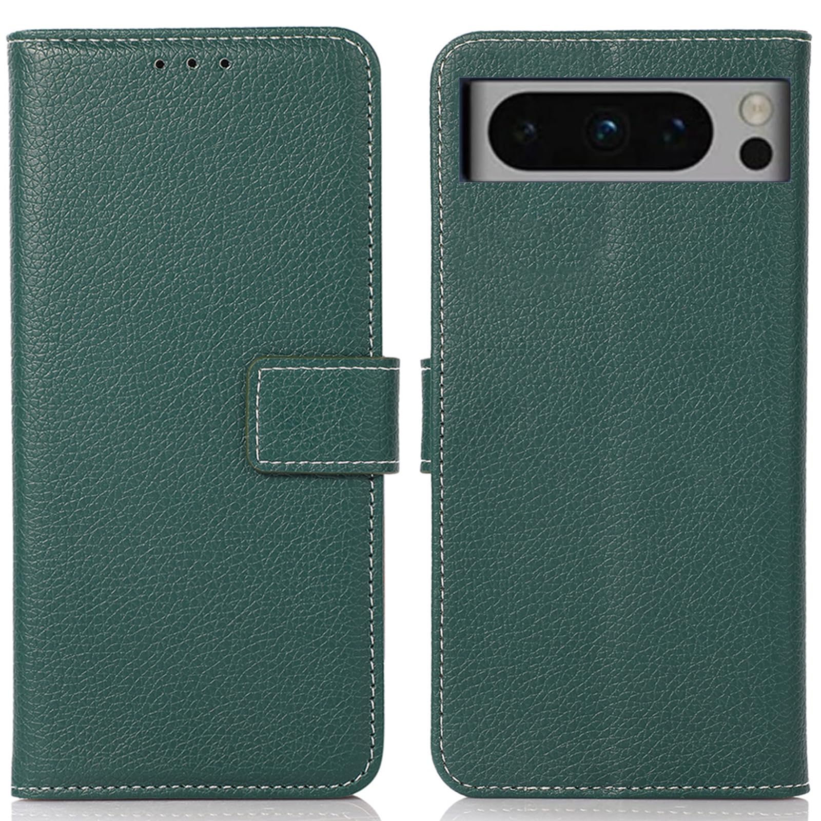 for Google Pixel 8 pro ケース 手帳型 ピクセル 8 プロ 財布型 高級PUレザー カード収納 大容量 3枚 横置きスタンド機能 内蔵マグネット開閉式 耐衝撃 全面保護 シンプルカバー ハンドメイド 汗や指紋防止 肌触り良い 360度保護 男女兼用 おしゃれ グリーン Rureu01