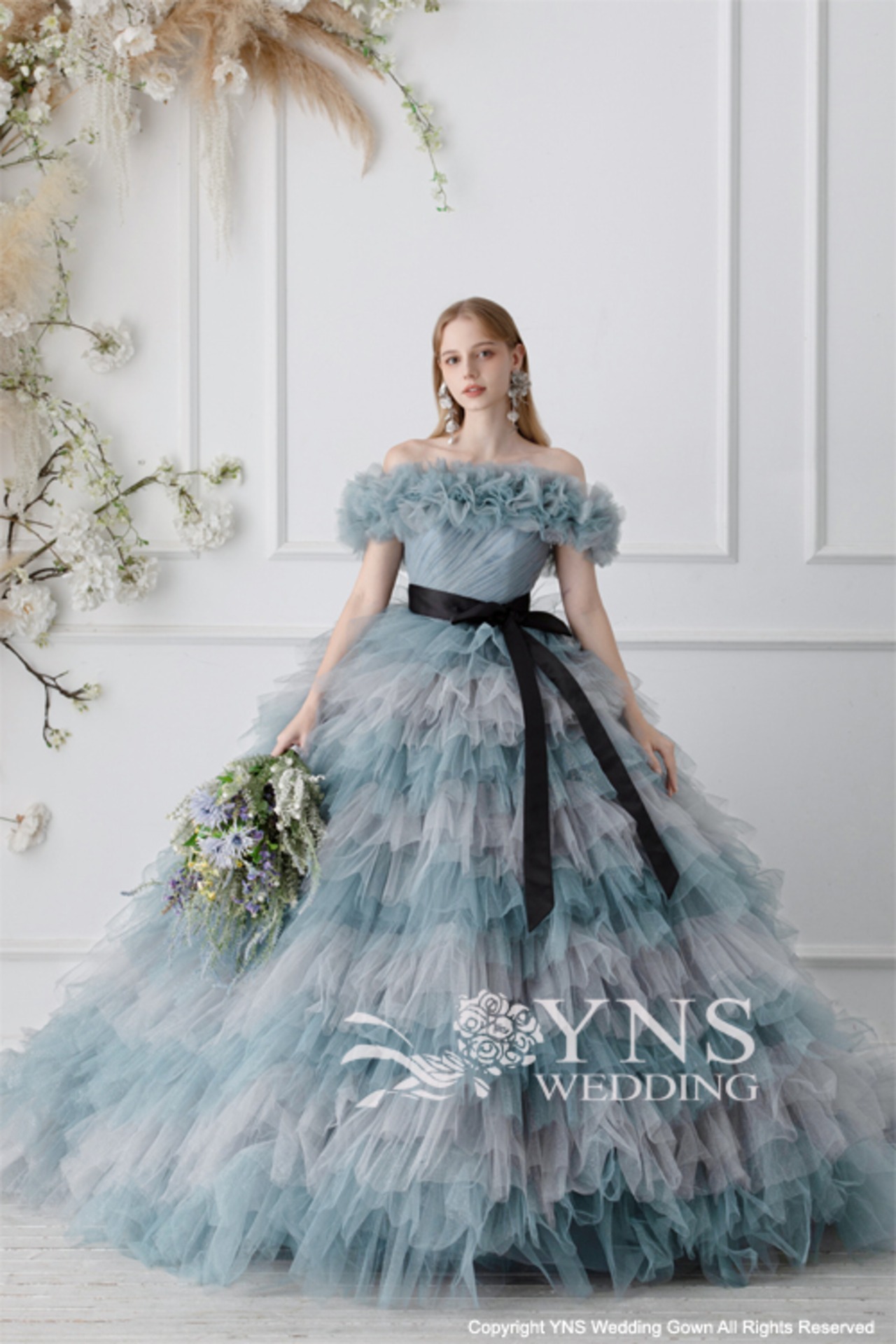 お色直しドレス ライトブルー ynsバック付 カラードレス  