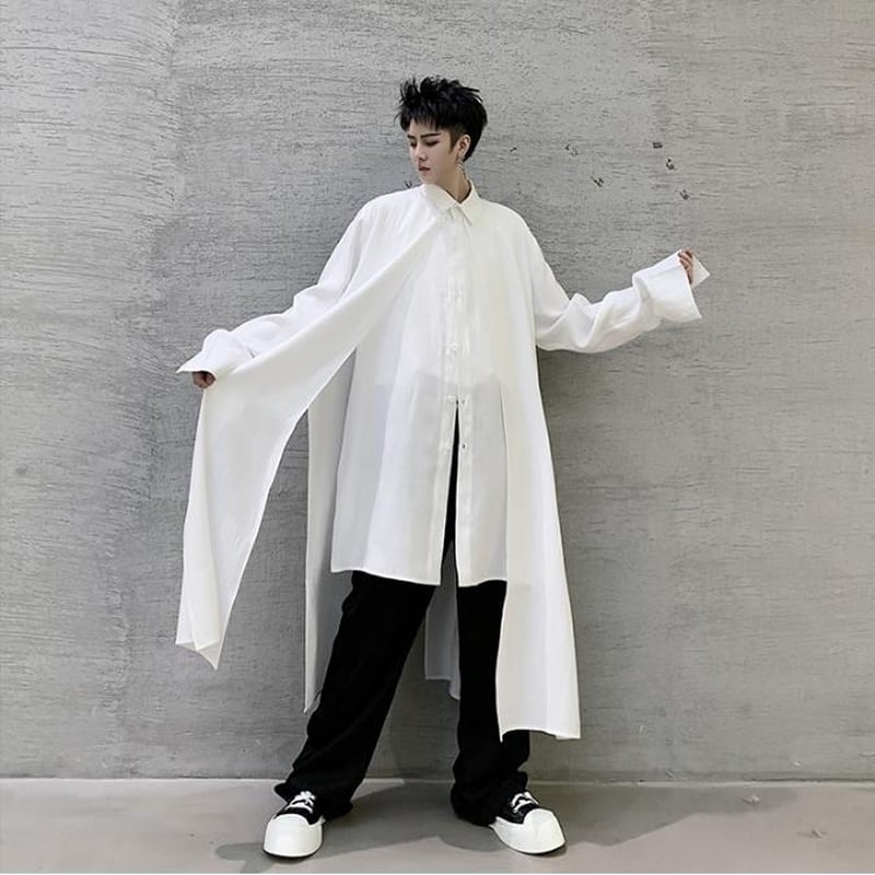【UN3D.】レイヤードシャツ 長袖 白×オフ白 オーバーサイズ UN3D. - ポケットロングシャツ (ホワイト) POCKET LONG SH