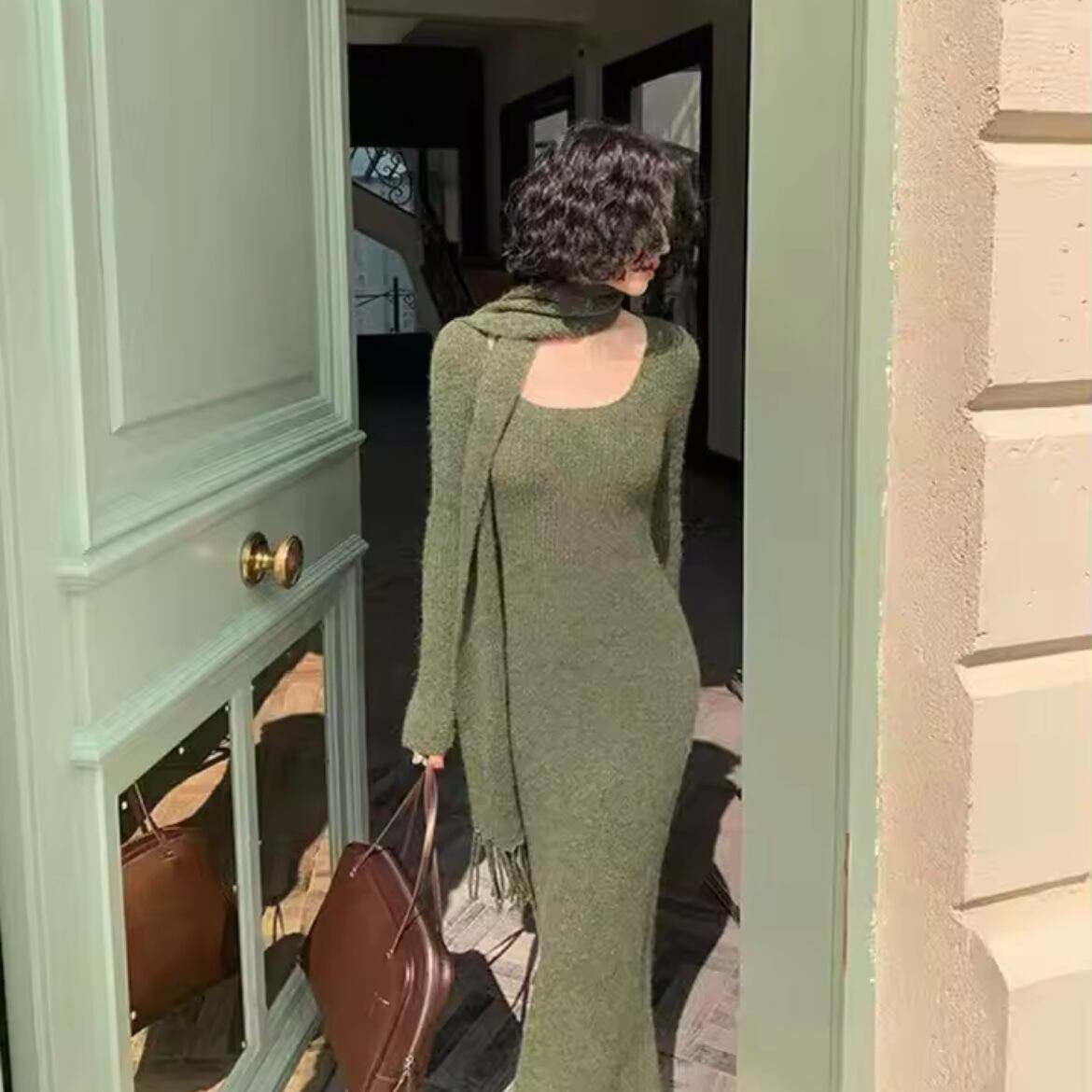 muffler knit long dress