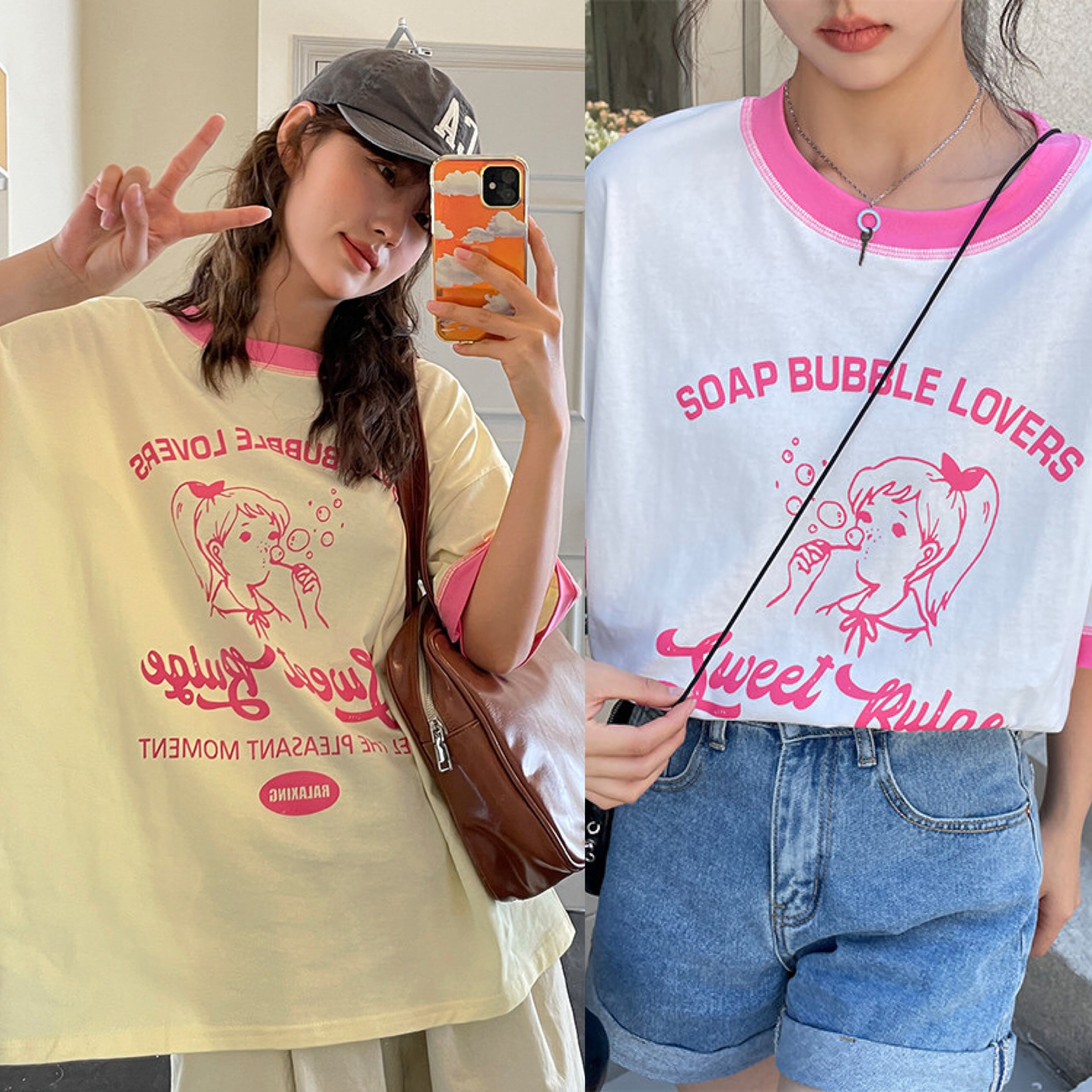 XL〜4XL】ガーリー 可愛い ピンク 白 柄 姫 Tシャツ ラインストーン