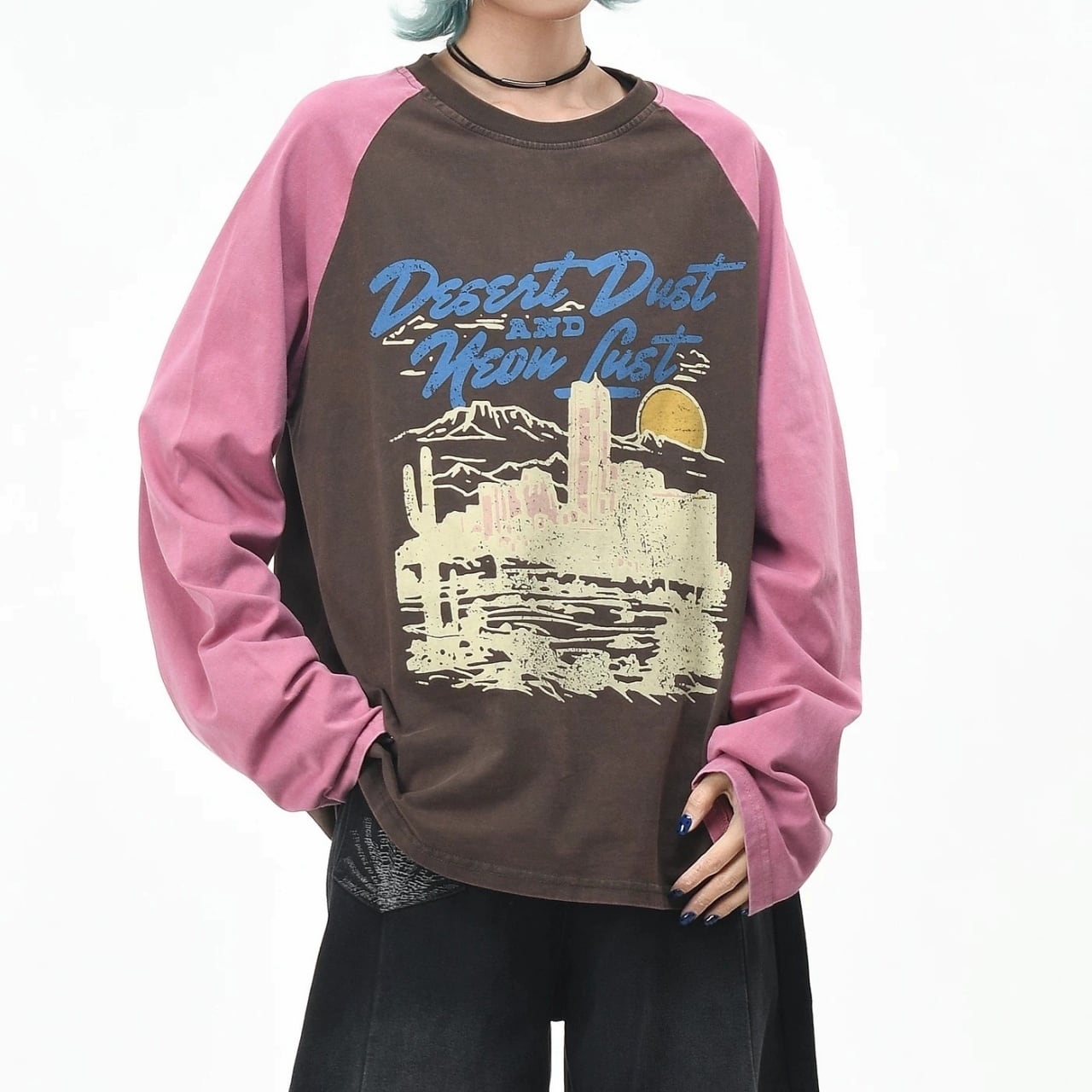 デザートグラフィックフェードウォッシュラグランTシャツ 2col R02572