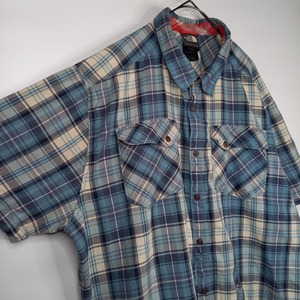 ノースフェイス　ワークシャツ　半袖　チェック　オーバーサイズ　青