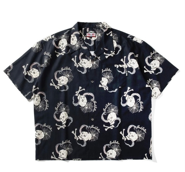 GOODHELLER " SPIDER WEB,SKULL&SNAKE ALL OVER PATTERN S/S SHIRT " Black