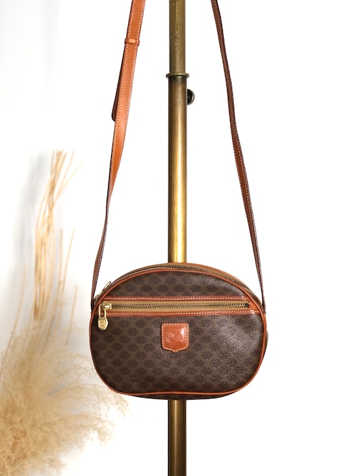 CELINE セリーヌ マカダム ショルダーバッグ ブラウン ブラゾン型押し PVC レザー vintage ヴィンテージ オールド t4wybd