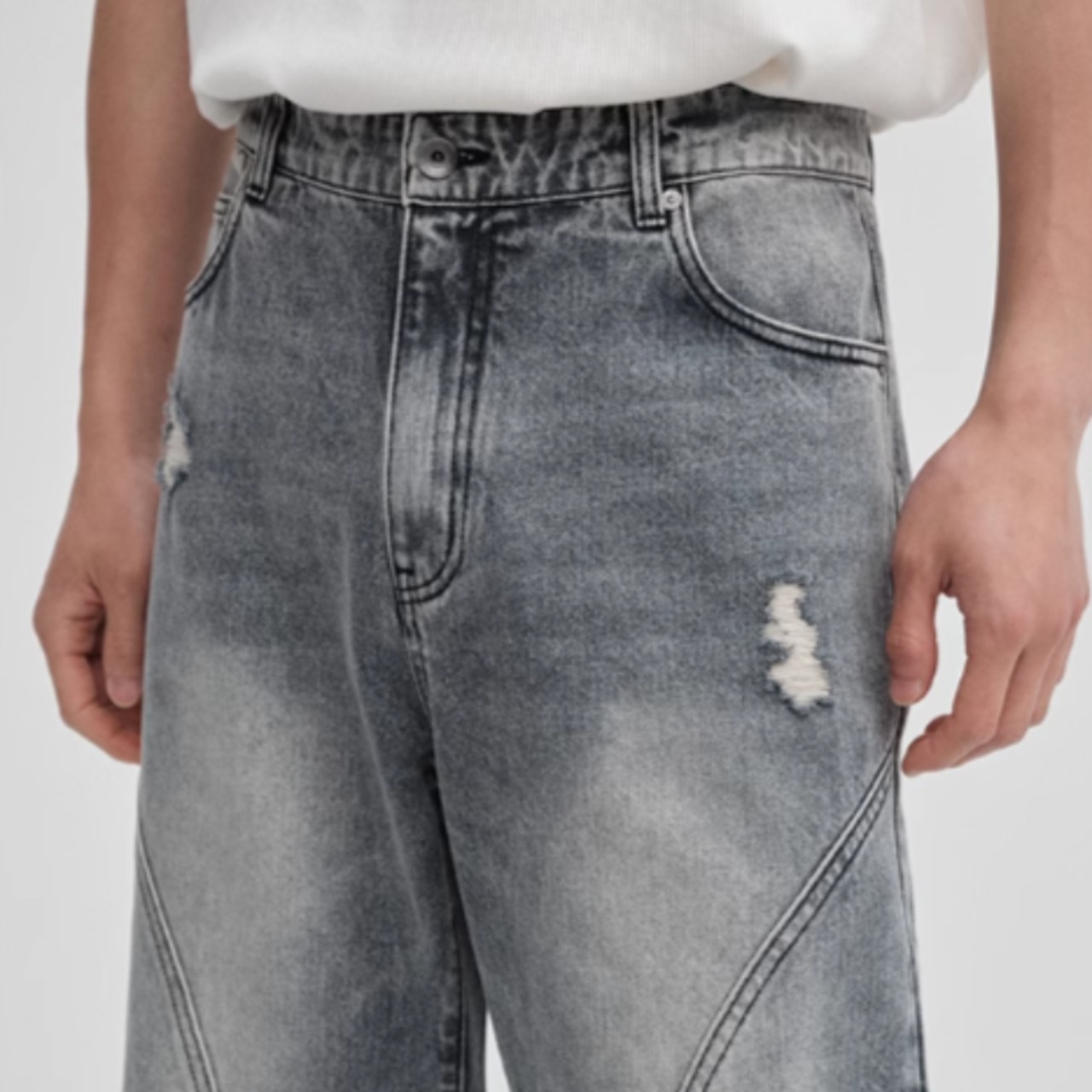 イレギュラークラッシュユーズド調デニム　0895