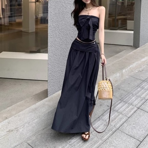 【2点セット】2色／フラワーネックキャミ＋ヘンリーネックワンピ ・11370