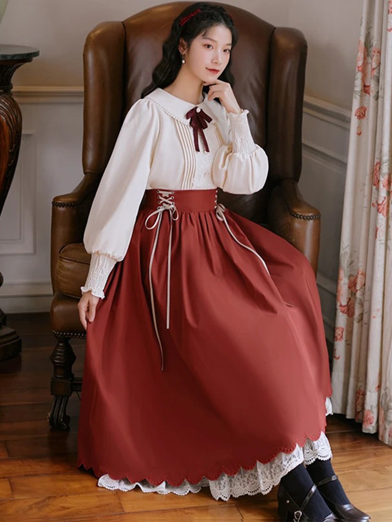 【0227】Vintage French Style Long Sleeve 2 Piece Set