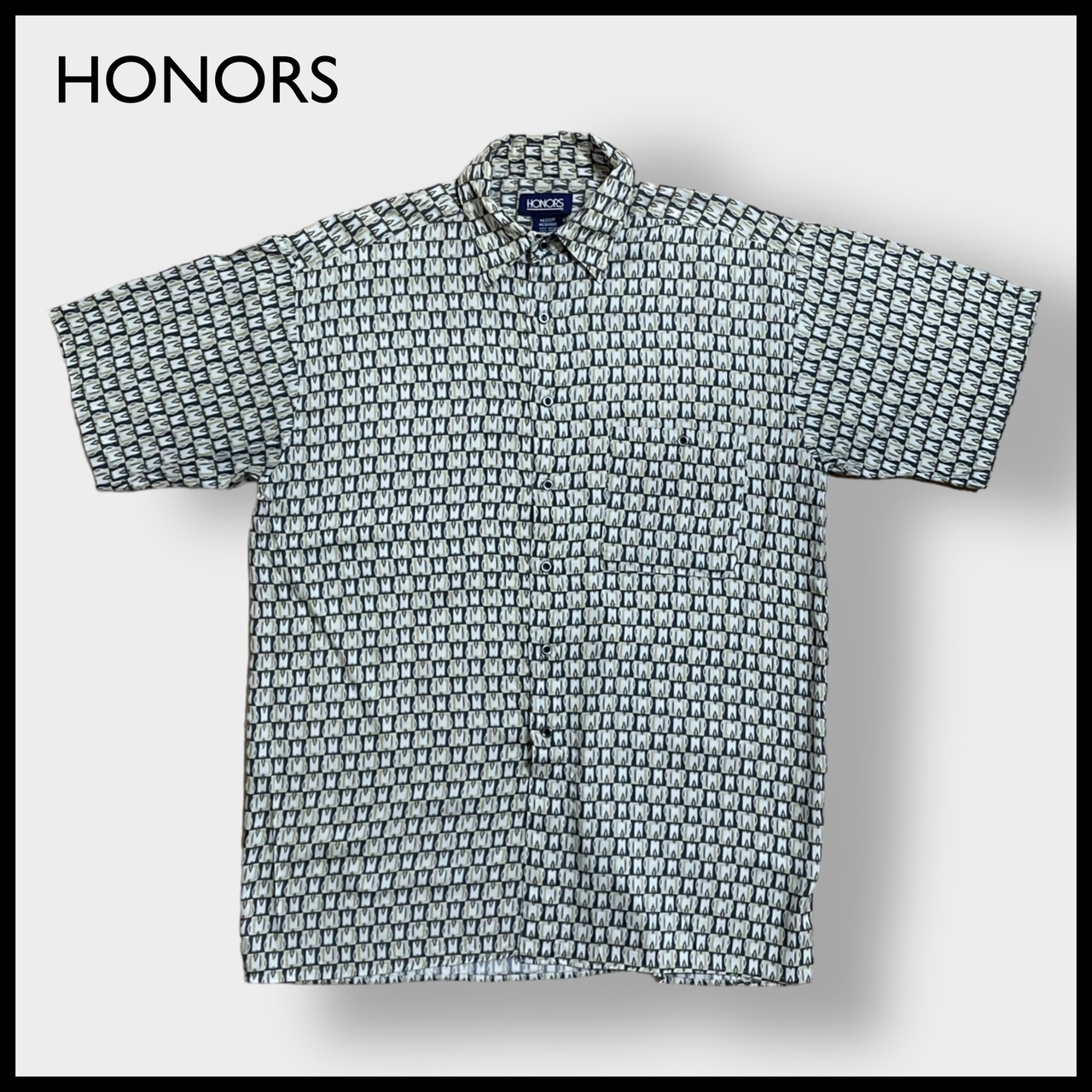 【HONORS】半袖シャツ 個性的 レーヨン 柄シャツ 総柄 柄物 オールパターン M 韓国製 US古着