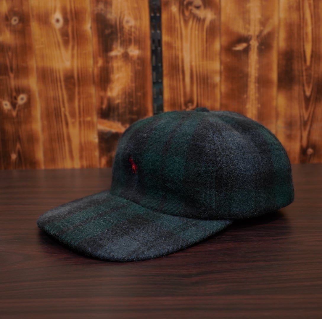 80s90s ralphlauren カナダ製 ロングビル ウール ブラックウォッチ キャップ 帽子 59〜60cm程度/ラルフローレン
