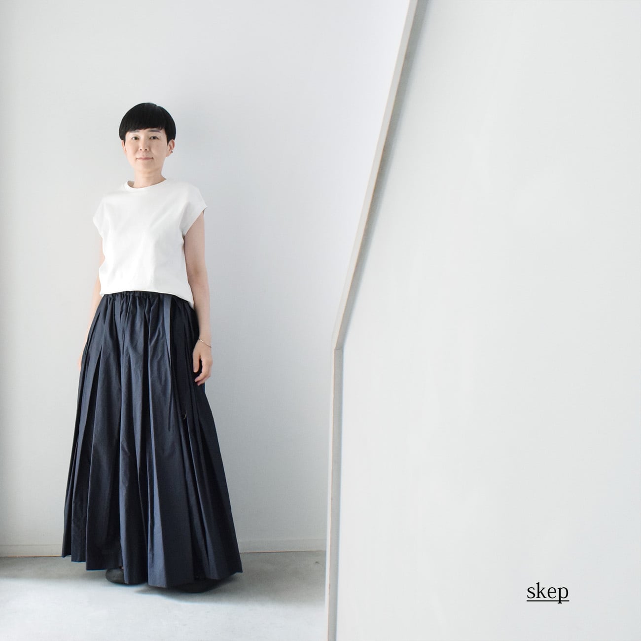 コットンボリュームギャザースカート：紺［SK19LSNV］ | skep-online shop