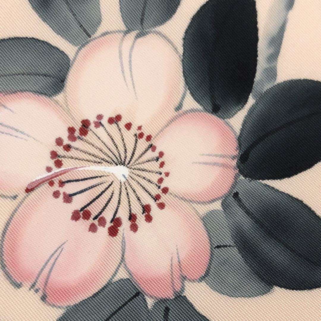 名古屋帯 作家物 塩瀬 桜の花に雀 手描き 乙女色 O-3150 | リユース