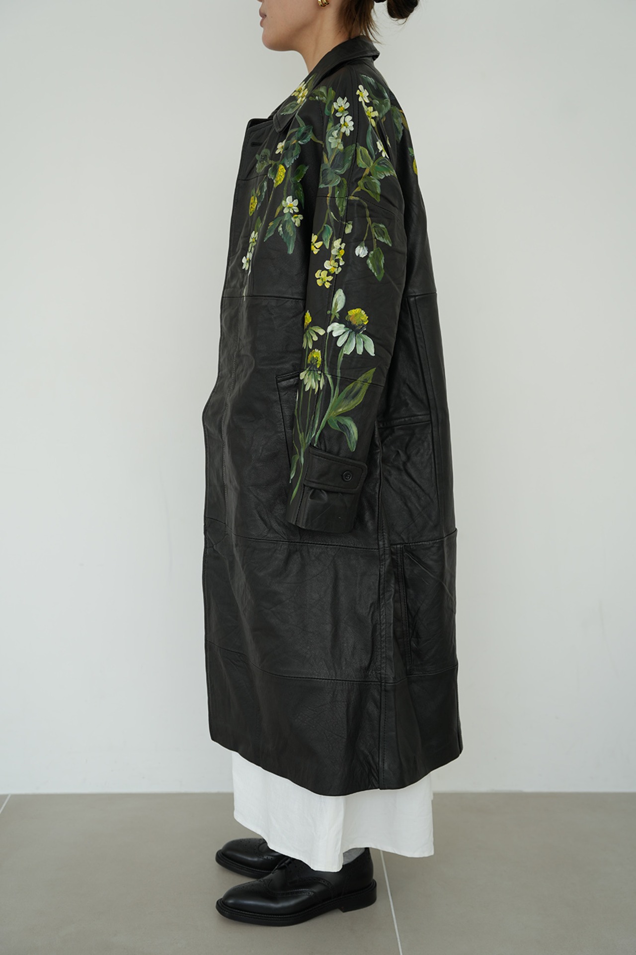 leather long coat-strawberry