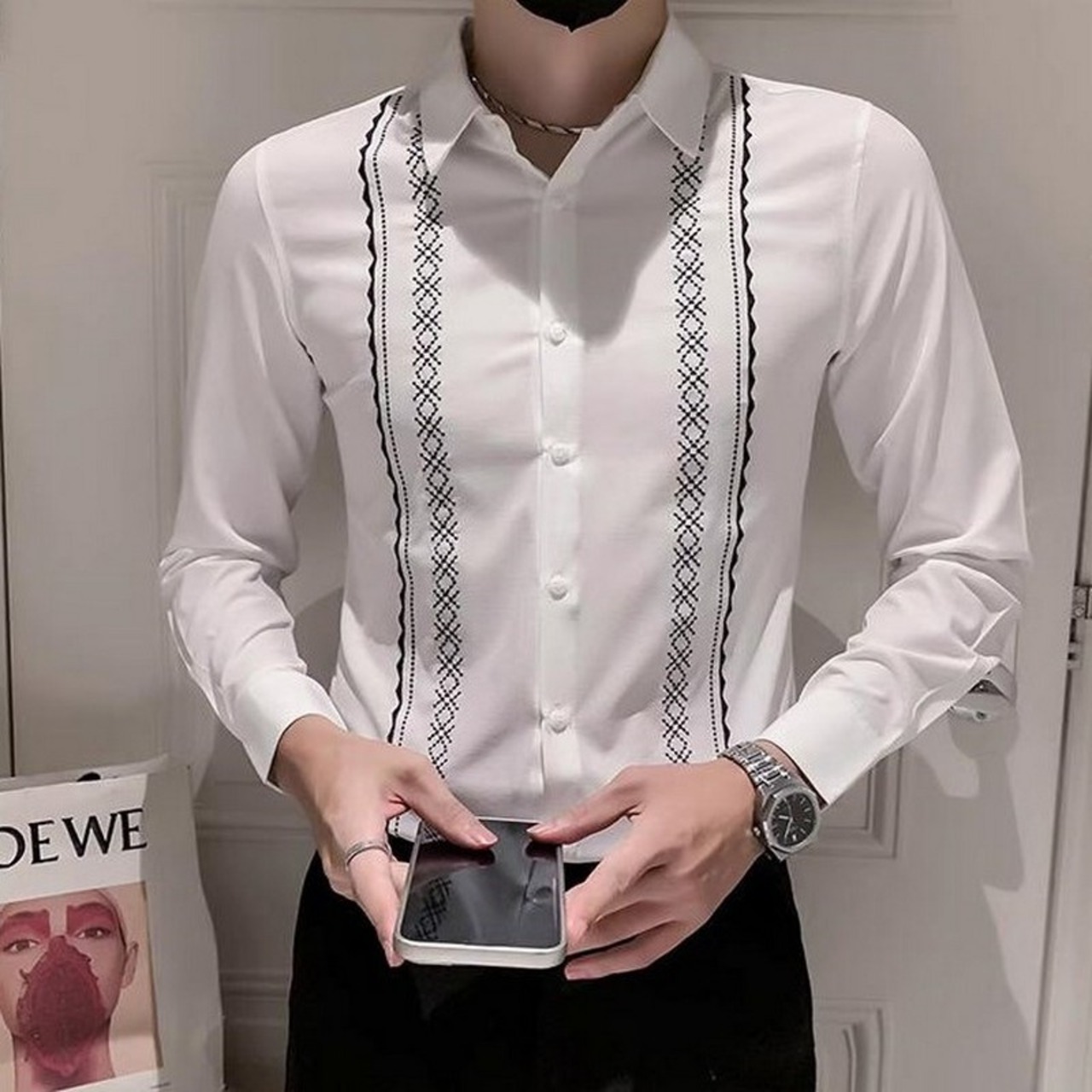 embroidered flower shirt 00091