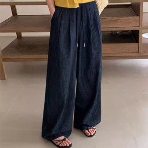 ワイドパンツ デニム イージー ロング レディース ウエストゴム ルーズ  夏用 ゆったり デニムパンツ ワイド リラックスパンツ 体型カバー ゴム ボトムス　ワイド パンツ ゴムパンツ ジーンズ
