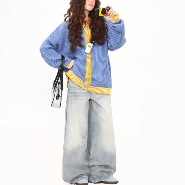 two-tone striped knit cardigan　バイカラーストライプニットカーディガン　J1593