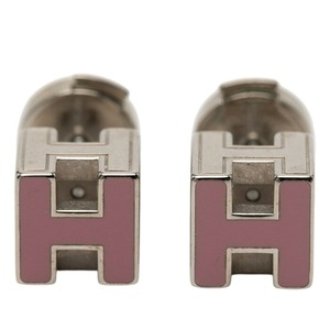 エルメス カージュ ド アッシュ Hキューブ ピアス シルバー ピンク メタル エナメル レディース HERMES 【中古】