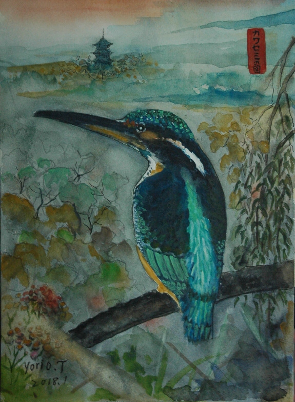 浮世絵風な水彩画　甚目寺観音 浮世絵風な水彩画 甚目寺観音