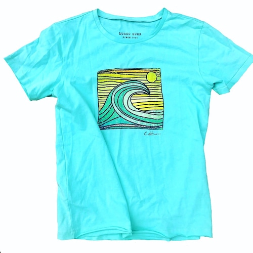 Wave retro print Tee【Turquoise blue】