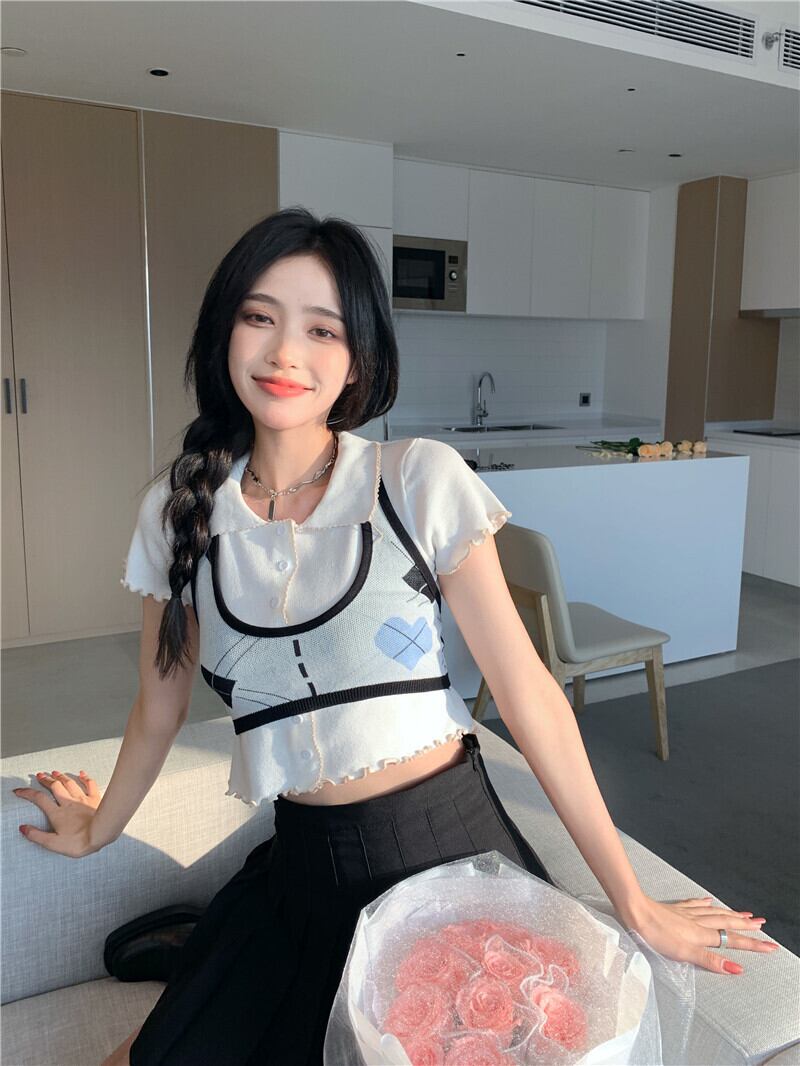 カラーショートTシャツ サマートップス 夏物 ブラックストロベリース12512786442