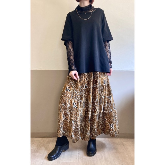 Leopard Rayon Long Skirt