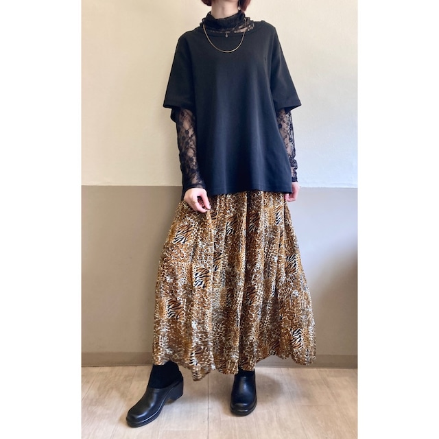 Leopard Rayon Long Skirt