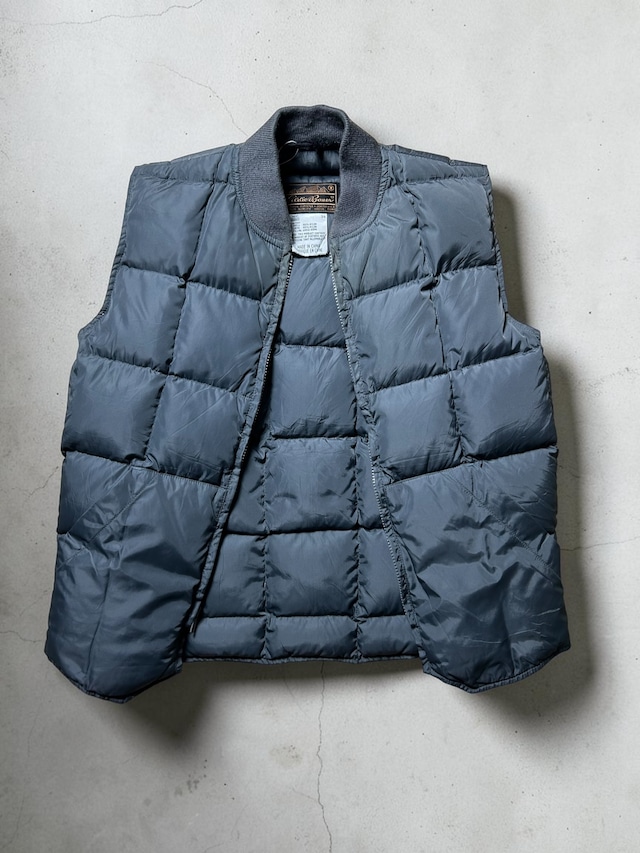 ［80~90s］Eddie Bauer Goose Down Gray Rib Collar Full Zip Puffer Vest