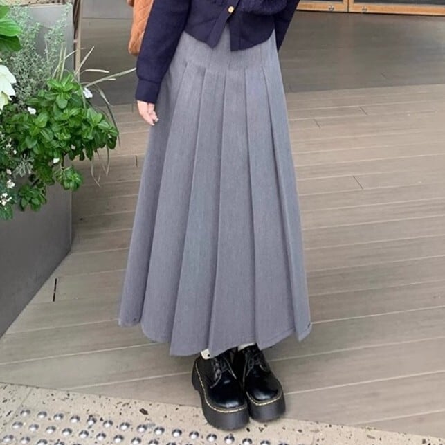 レディース スカート ボトムス プリーツスカート 膝下 ミモレ ロング A