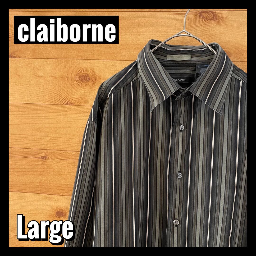 claiborne】マルチストライプシャツ 長袖シャツ 柄シャツ Lサイズ