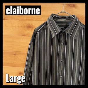 【claiborne】マルチストライプシャツ 長袖シャツ 柄シャツ Lサイズ アメリカ古着