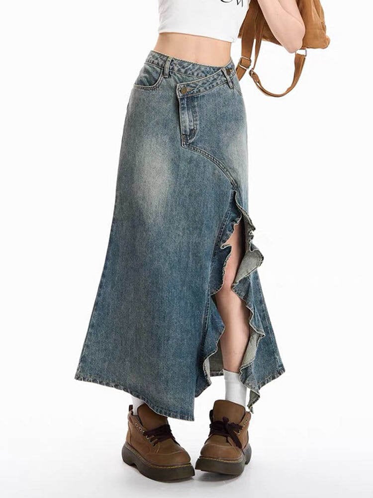 新品タグつき♡カタログ掲載♡フランシュリッペ♡デニムフリルスカート♡日本製 新品タグつき♡カタログ掲載♡フランシュリッペ♡デニムフリル